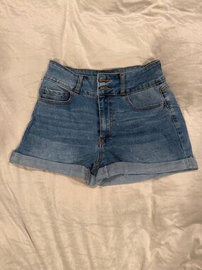Forever 21 Light Blue High-Rise Denim Shorts with Rolled Hem